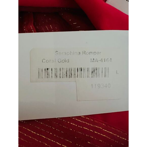 Amanda Uprichard NEW Seraphina Silk Romper Coral Gold Bell Sleeves Size Large - Picture 9 of 11